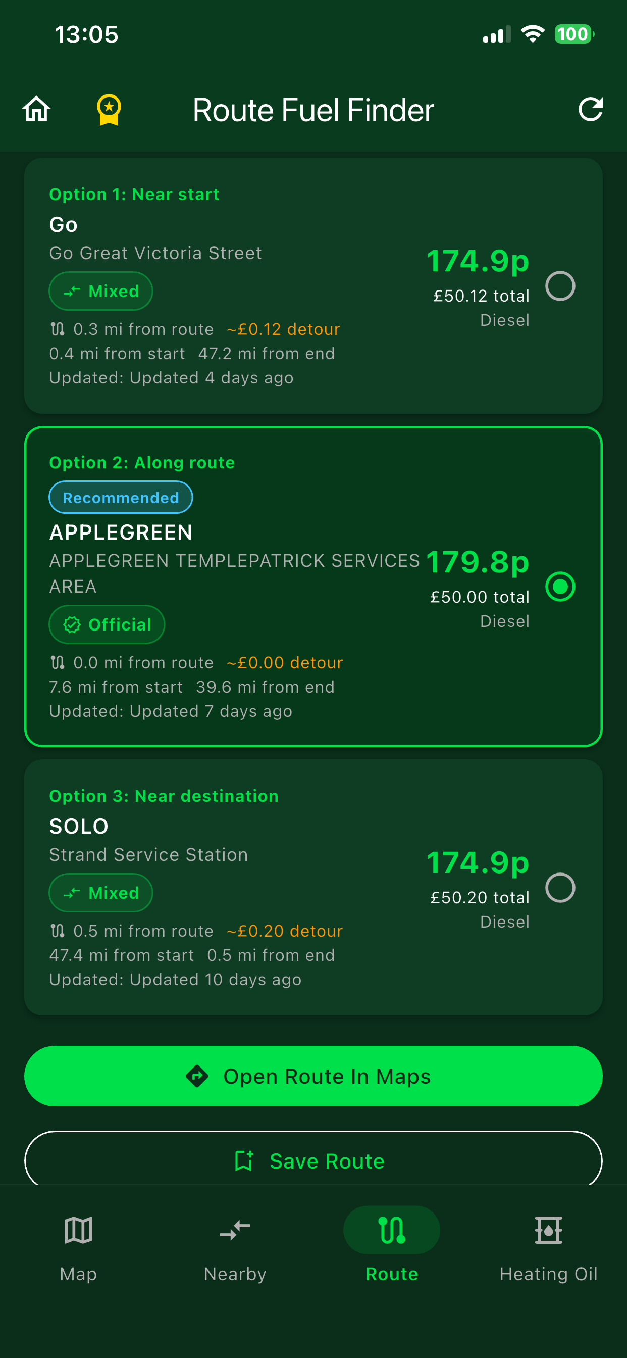 Route results